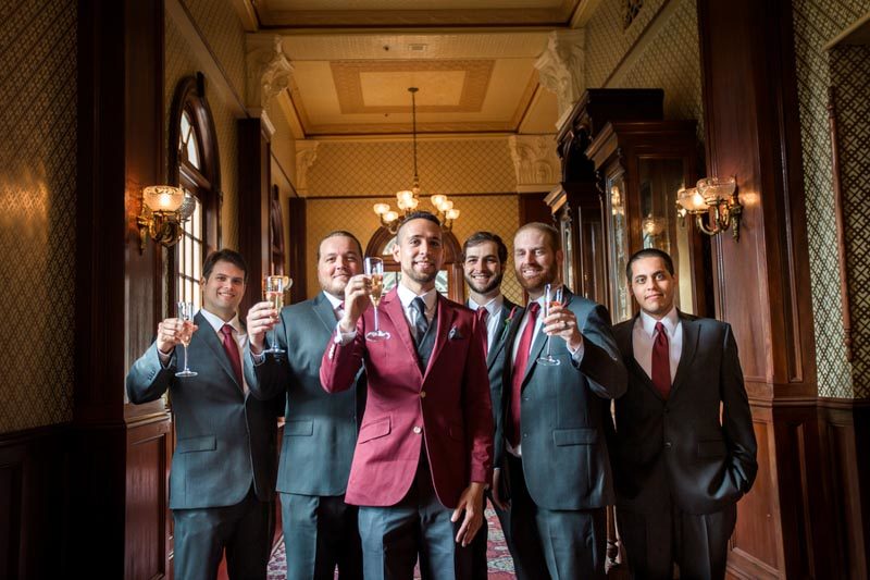 groom and groomsmen toasting for at Star Wars wedding