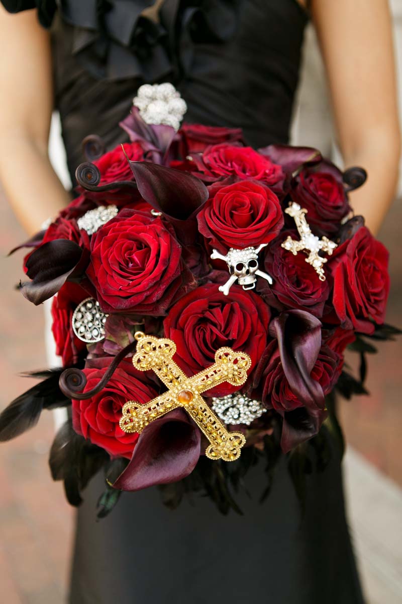 red rose with rhinestone skulls and crosses