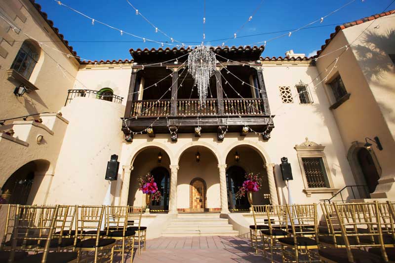 ceremony space at the Powel Crosley Estate with crystal chandelier