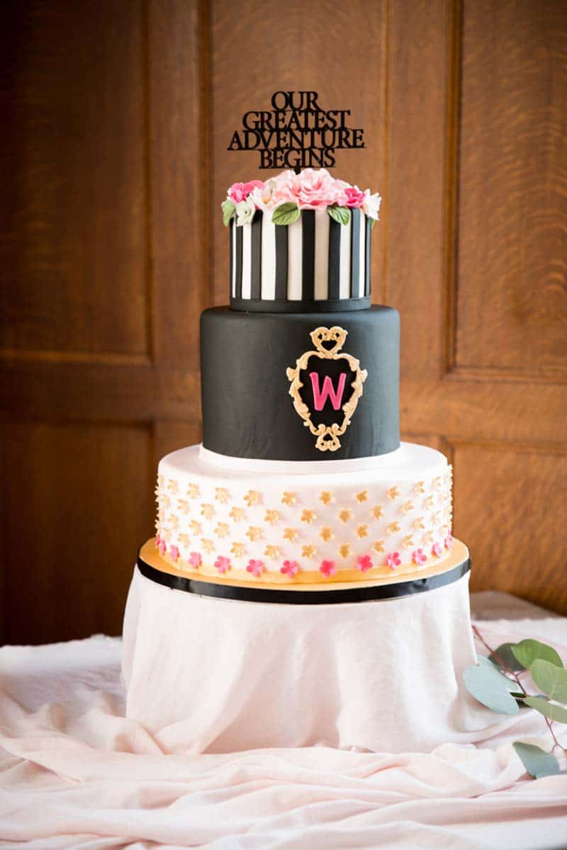 black and white Kate Spade inspired wedding cake