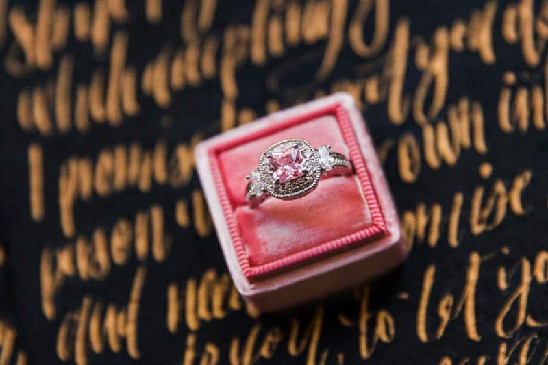 pink diamond engagement ring in pink ring box