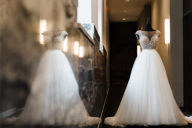 ballgown wedding dress on mannequin 