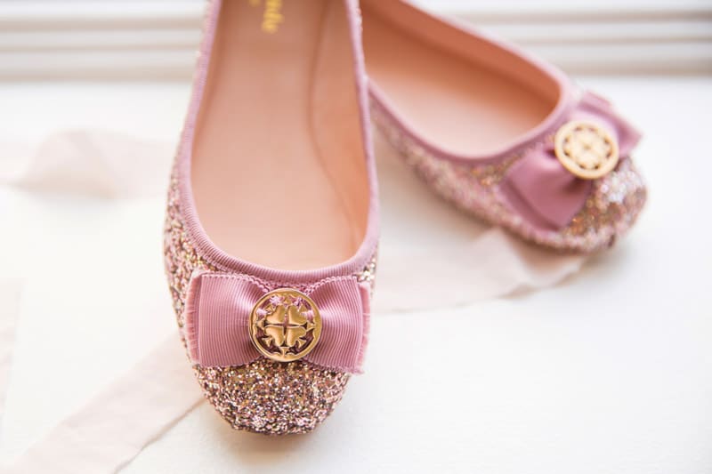 big ballet flats with pink glitter