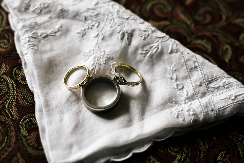 wedding rings on vintage handkerchief